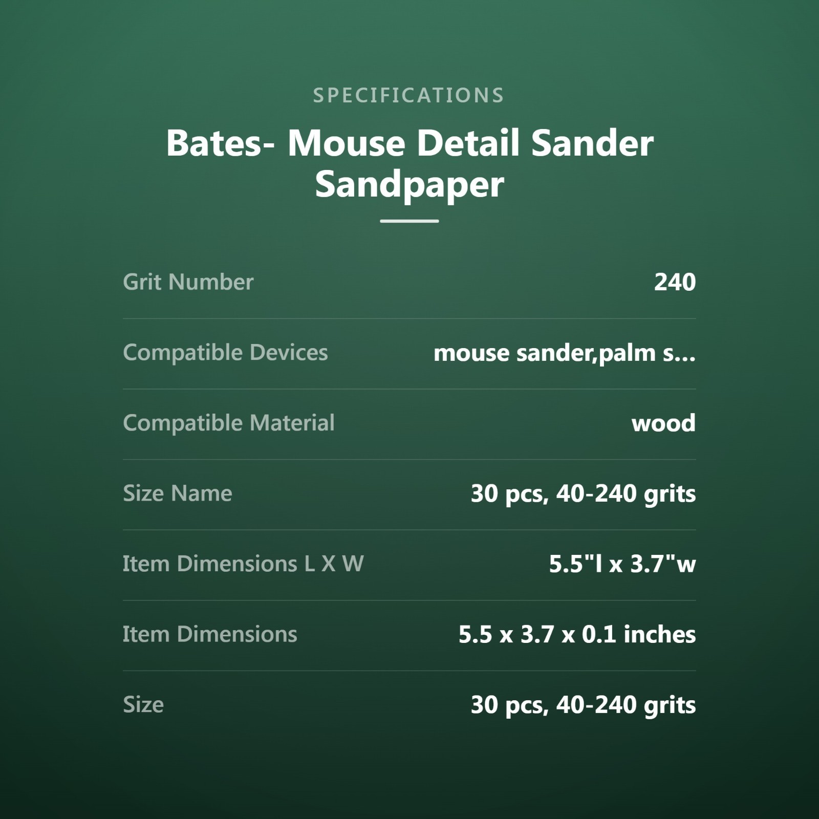 Bates- Mouse Detail Sander Sandpaper, 30 pcs, 40/80/120/180/240 Grits, Sandin…