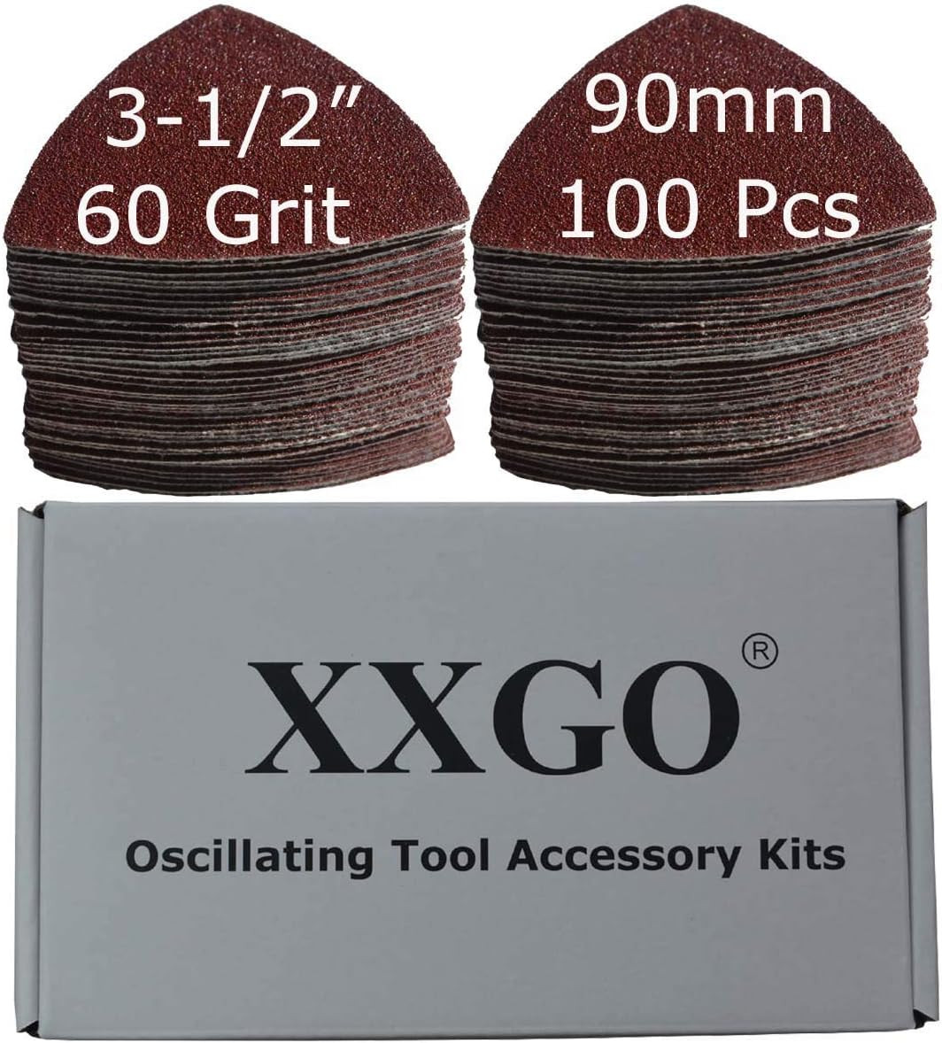 100 Pcs 60 Grits 3-1/2 Inch 90Mm Triangular Hook & Loop Multitool Sandpaper for
