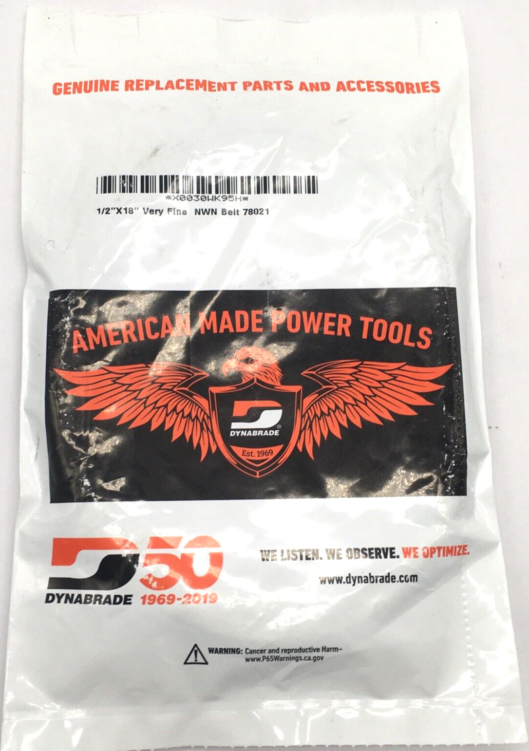 Dynabrade 1/2 in x 18 in Very Fine NWN Belt 78021 USA