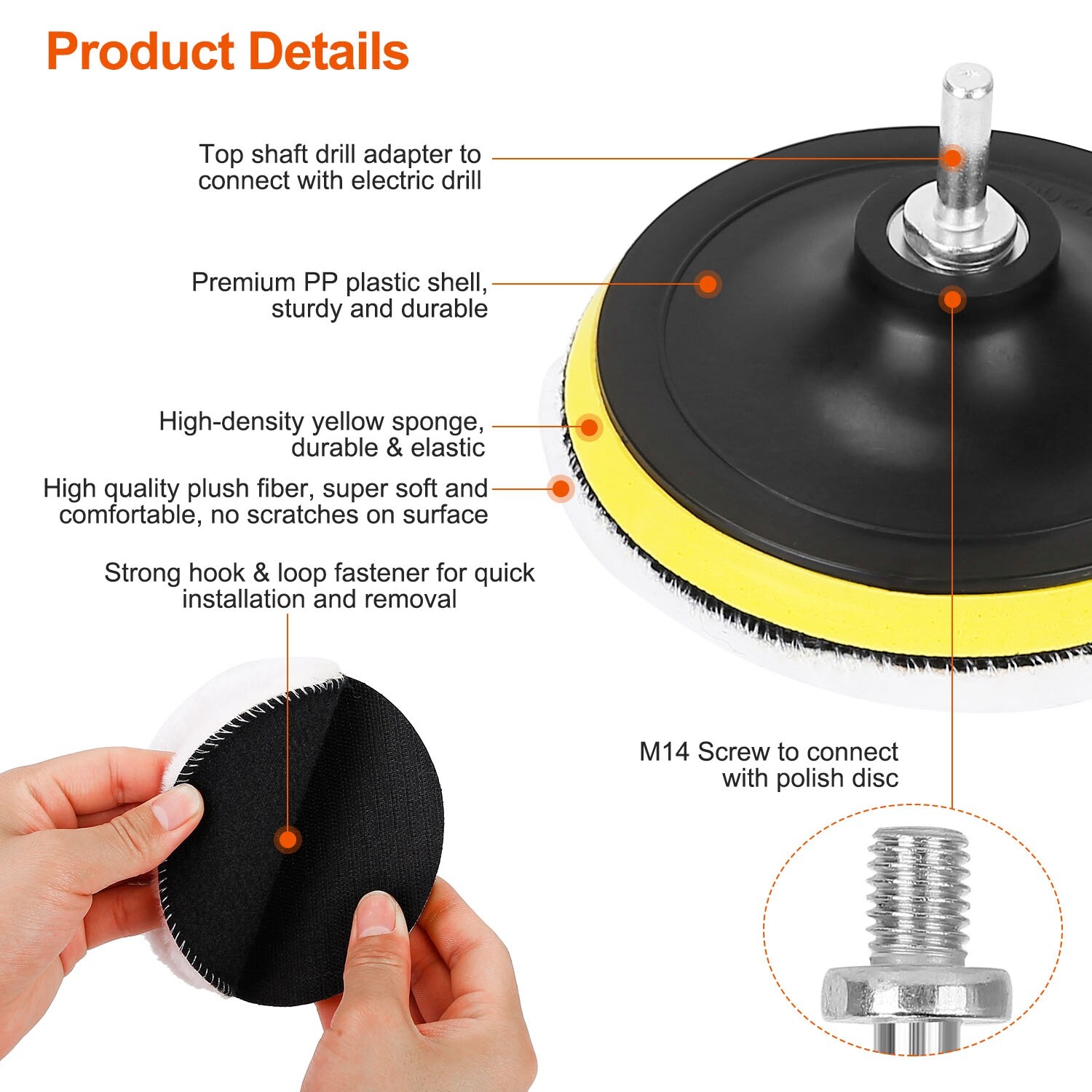 5Pcs 6″ Buffing Polishing Pads Drill Sponge Kit For Car Polisher Drill Adapter