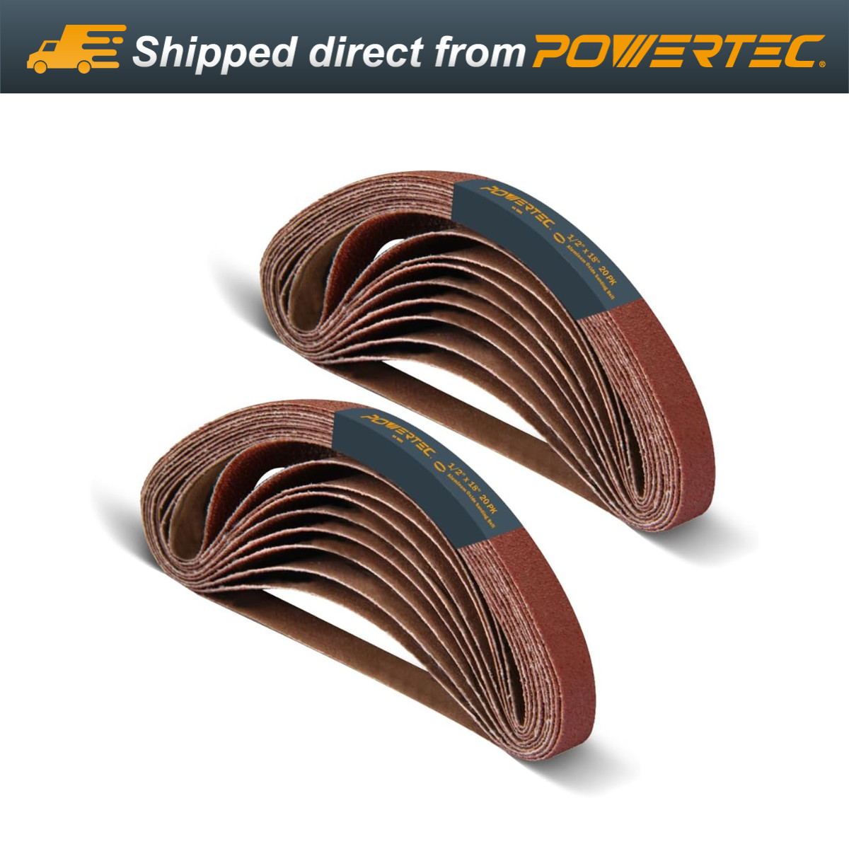 POWERTEC 1/2 x 18″ Sanding Belt 40 Grit 20PK Aluminum Oxide Abrasive Belts