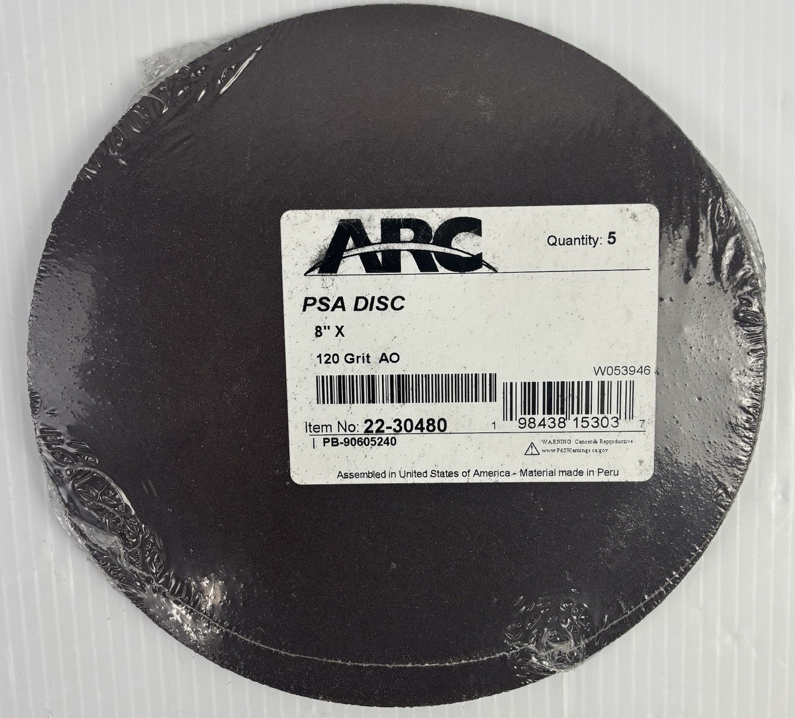 ARC ABRASIVES 8″ Dia PSA Disc: 120 Grit, Aluminum Oxide – 55 pcs