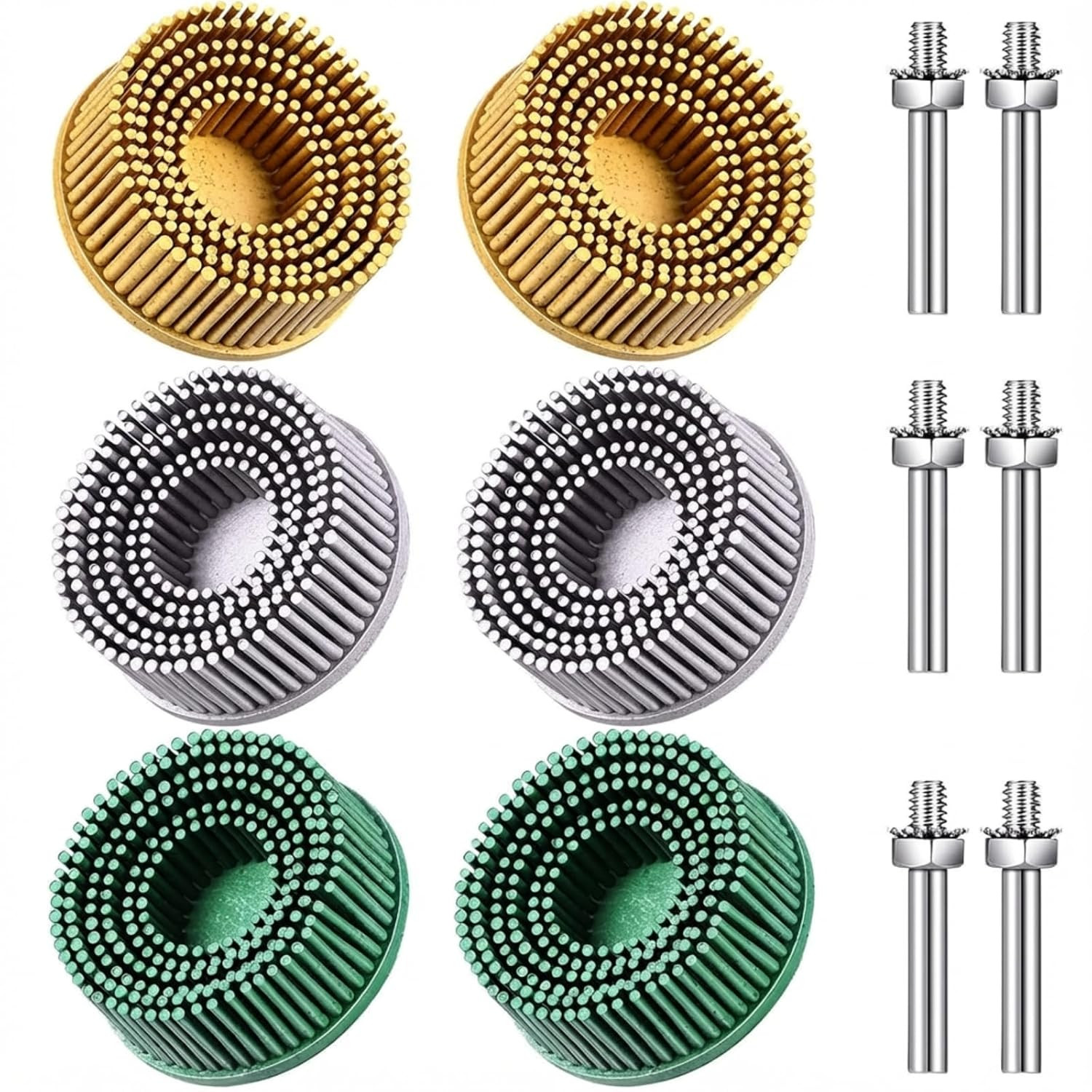 6 Pieces 2 Inch Bristle Disc Grit Abrasive Bristle Disc 50# 80# 120# with 1/4 In