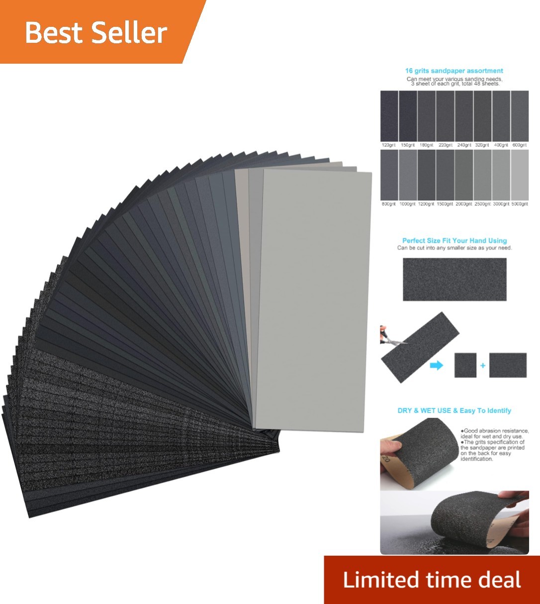 Silicon Carbide Sandpaper Pack – 48 Sheets, Ideal for Automotive Polishing