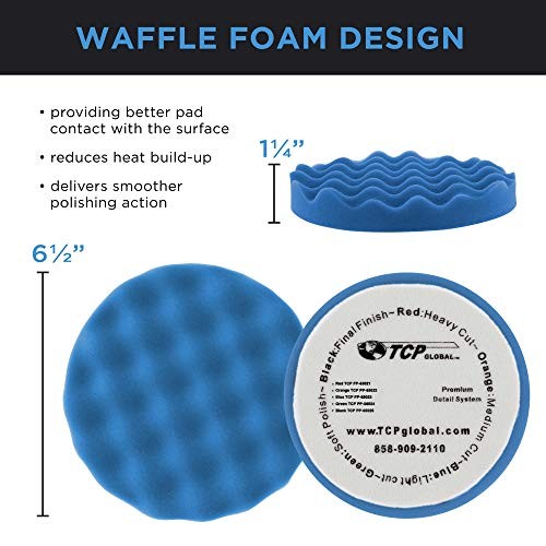 6.5″ Blue Waffle Foam Buffing Pad Hook and Loop Backing – Light Cut Pad for