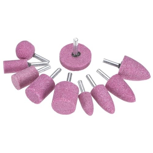 10-Pack Abrasive Mounted Stone Grinding Bits, 1/4 in(6mm) Shank Aluminum Pink
