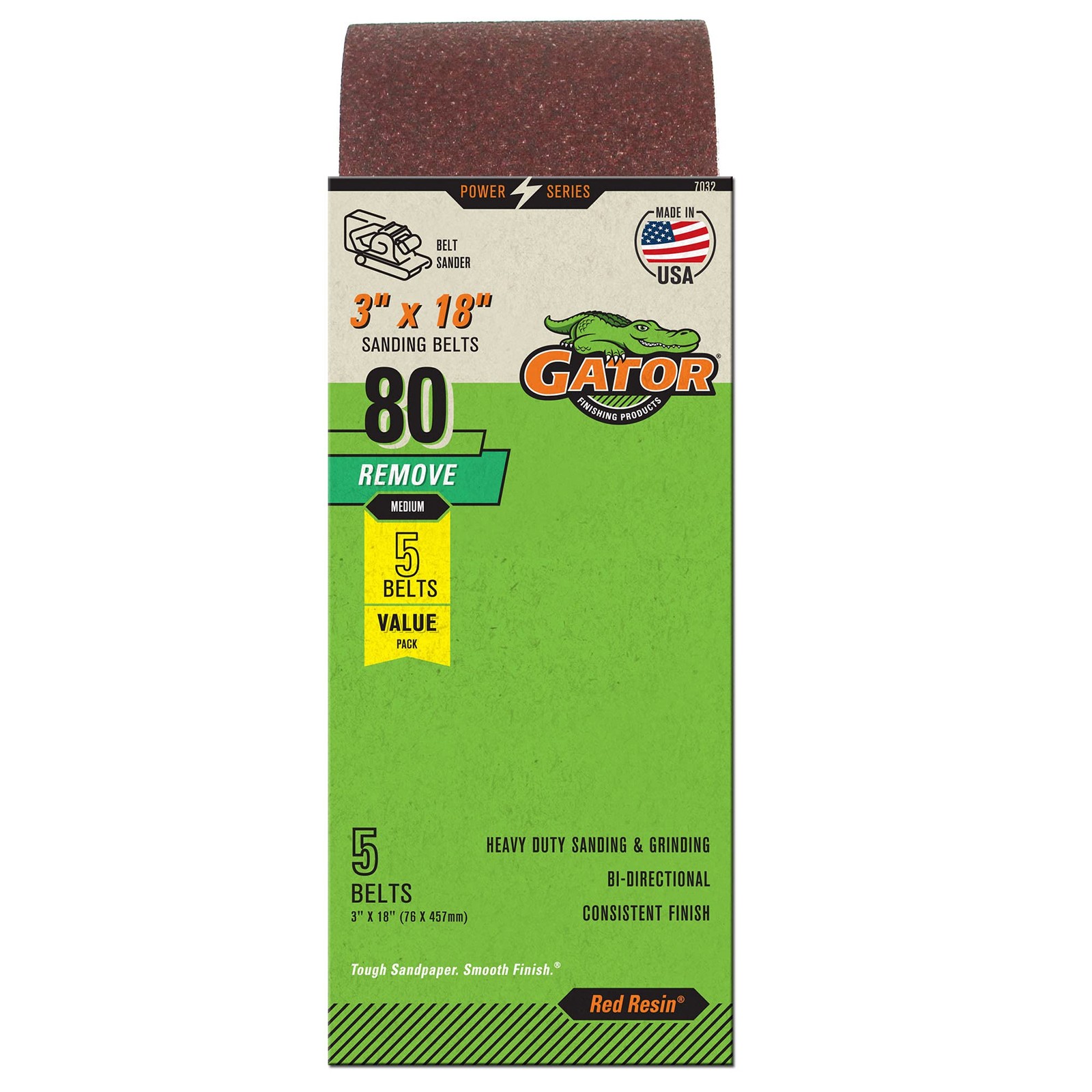 Gator 3 x 18 Red Resin Aluminum Oxide Sanding Belts, 80 Grit, 5 Pack