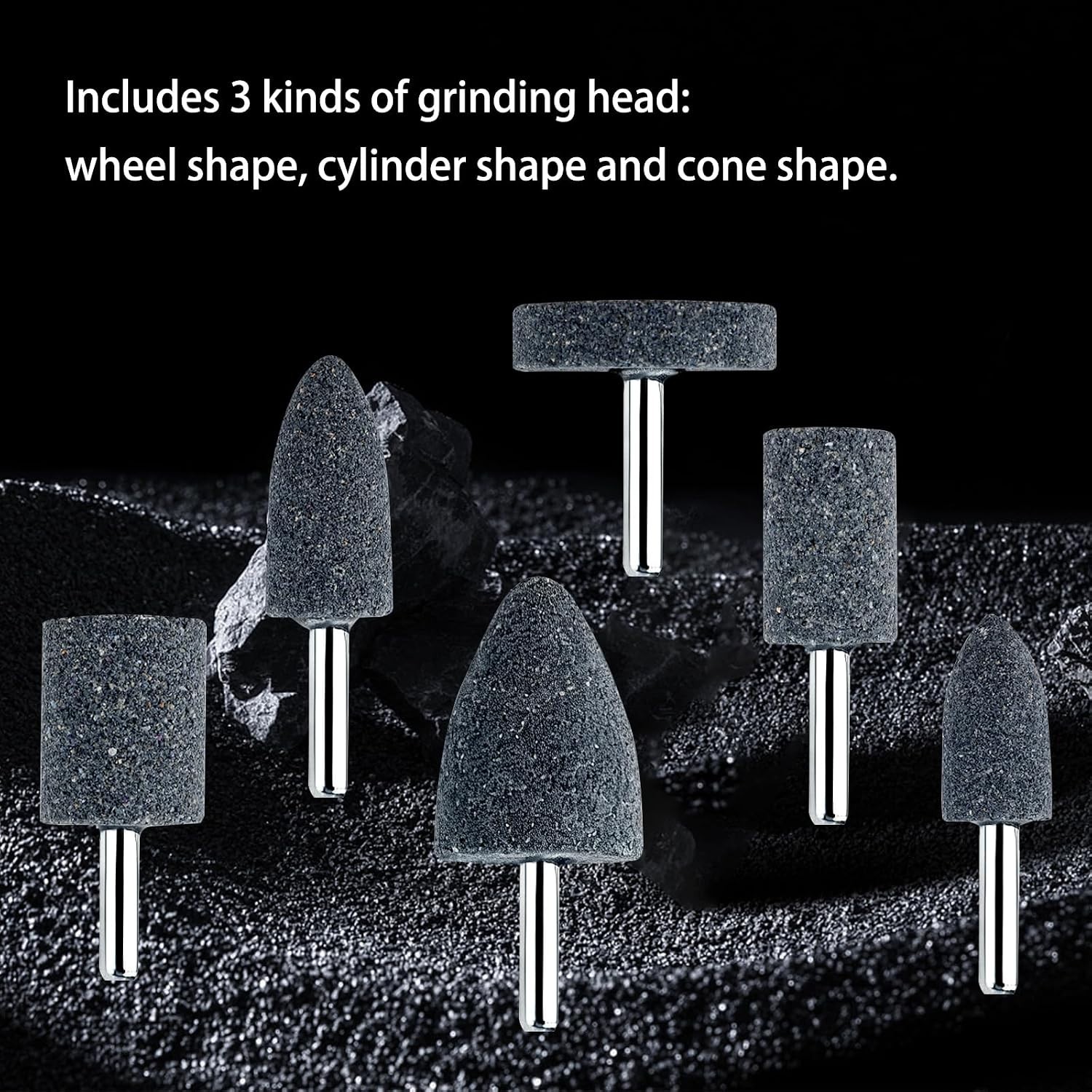 6 Pack 3 Shapes Abrasive Grinding Stone Mounted Grinding Bits 1/4 Inch Shank