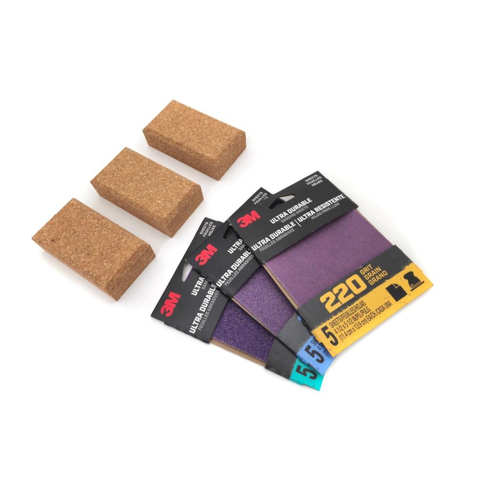 Taytools 3 Cork Sanding Blocks Plus 15 1/4 3M Ultra Durable Sandpaper Sheets