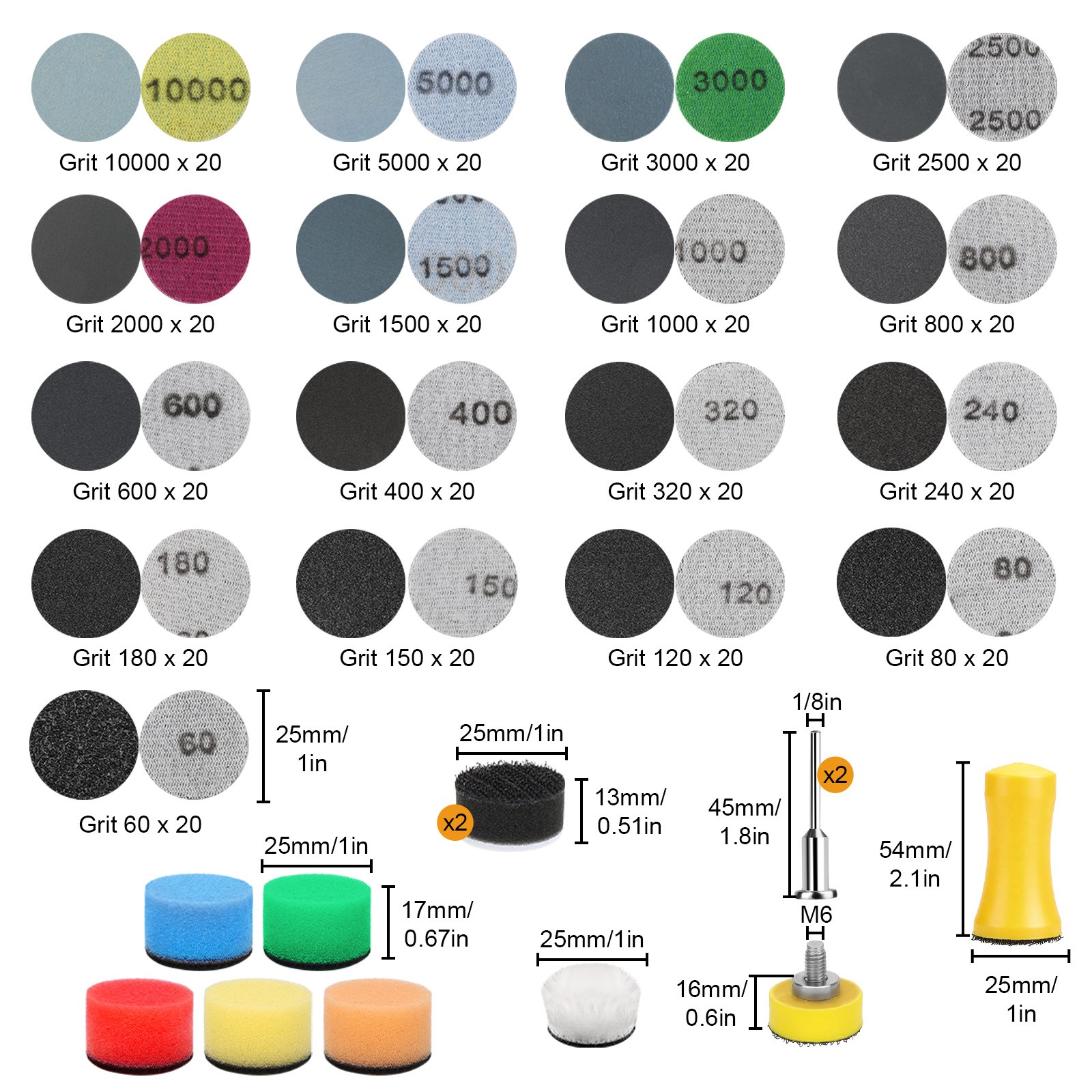405x 1″ Wet Dry Sanding Discs+Polishing Kit 80-10000Grit for Dremel Rotary Tool