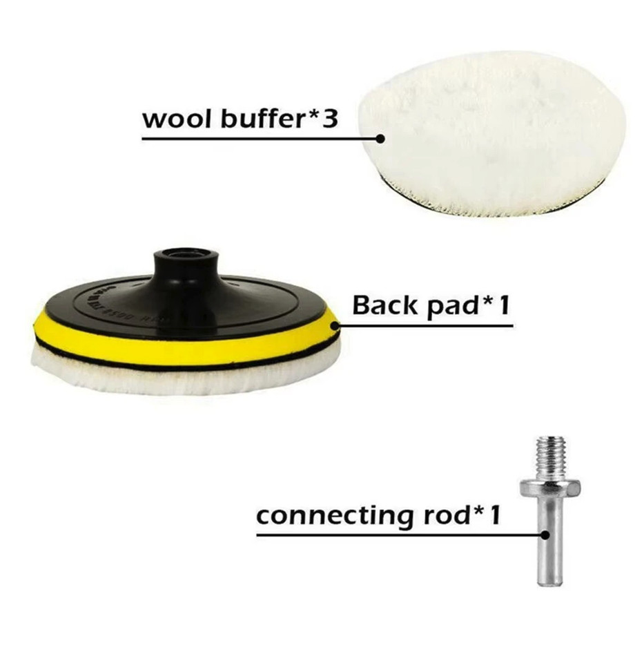 5pcs 4 inch Flocking Sanding Disc Polishing Pads Hook & Loop Drill Set – NEW