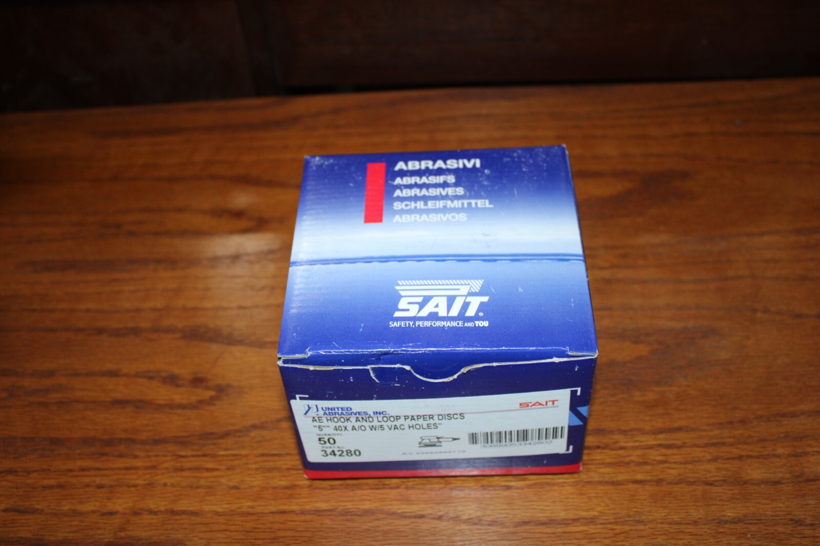 NEW 50 COUNT SAIT UNITED ABRASIVES 34280 5″ A-E HOOK/LOOP 5 HOLE SANDING 40 GRIT