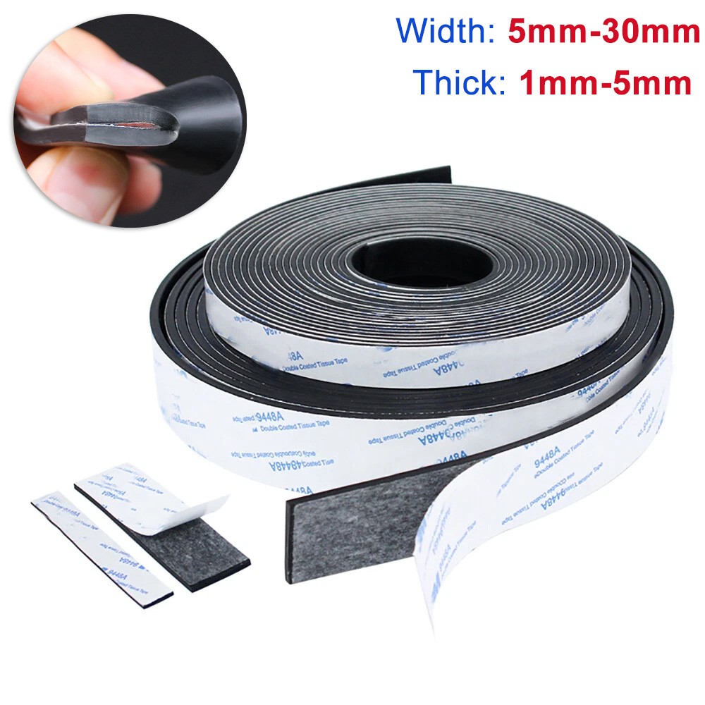 Thick 1-5mm Black Self-Adhesive Silicone Rubber Seal Strip Gasket Width 5-30mm