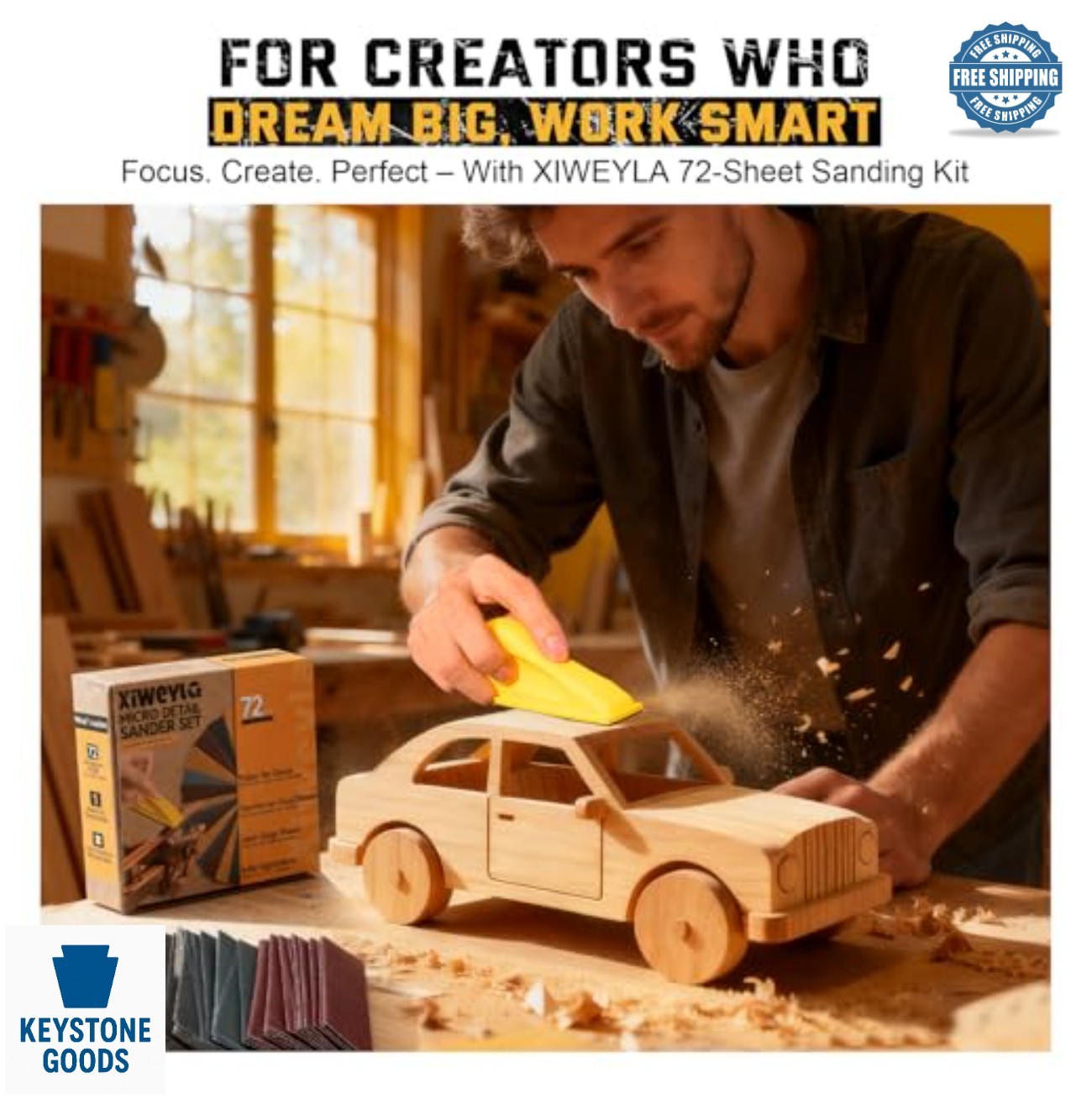 72 Piece Sandpaper Set 13 Grit Levels 80 to 3000 Color Coded with Hand Sander