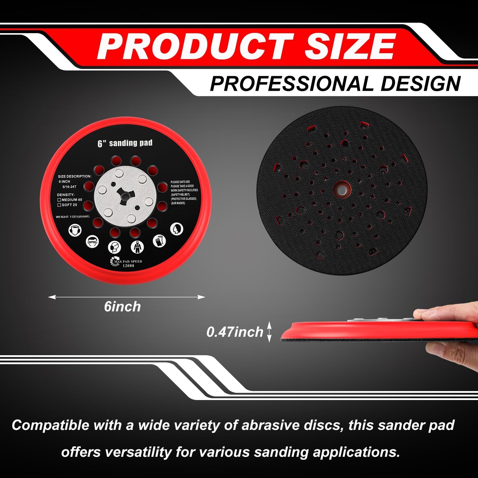 6″ Replacement Sander Pad – Hook and Loop Multi-Hole Grinding Plate (2 Set)