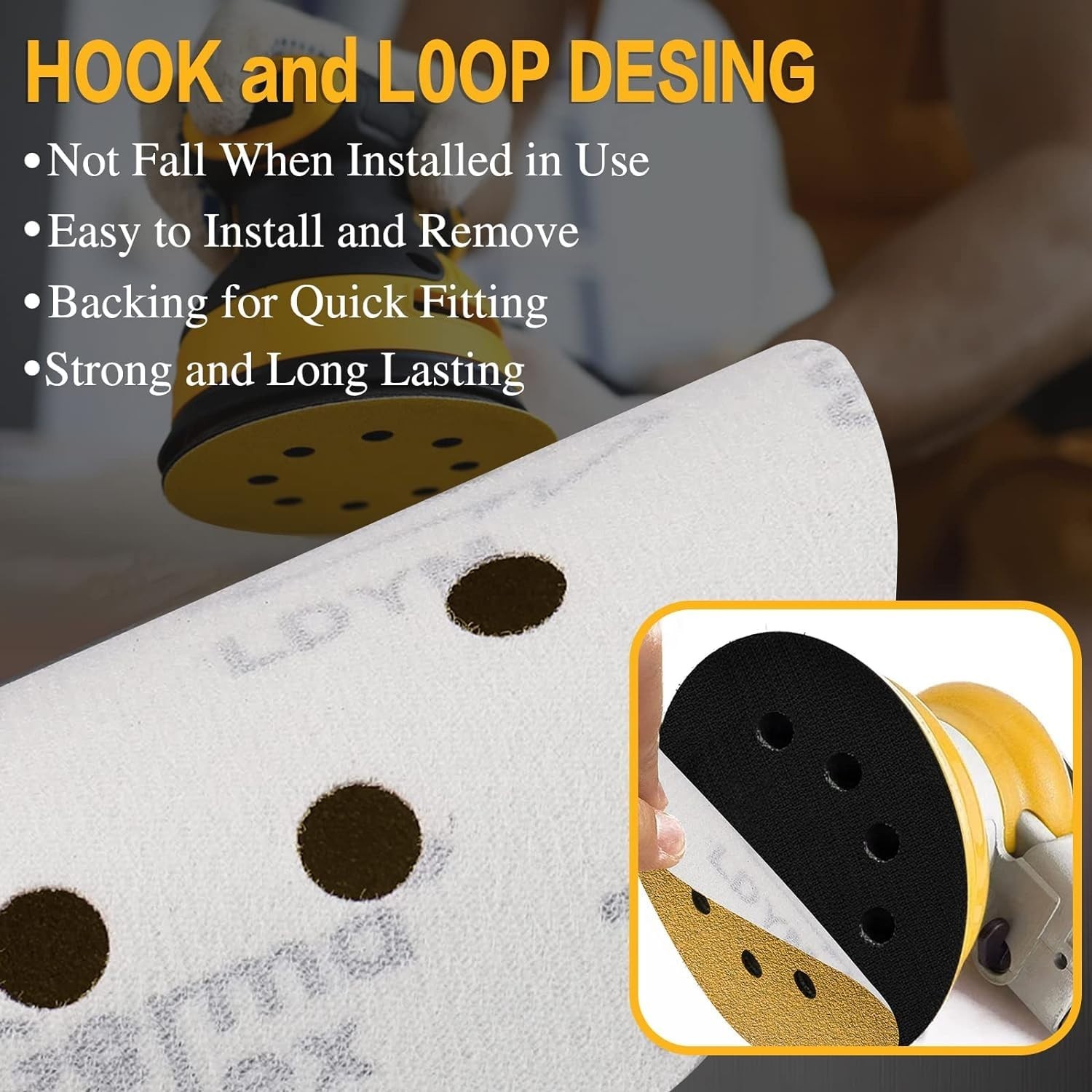 110PCS 5″ Hook & Loop Sanding Discs – Gold Sandpaper for Random Orbital Sander,