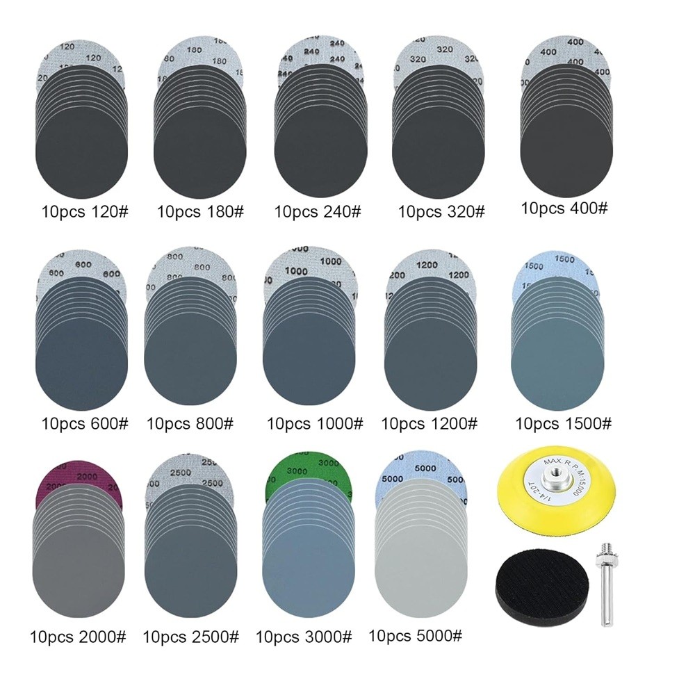 140PCS 3″ Silicon Carbide Wet Dry Sanding Discs Hook & Loop Sandpaper For Metal