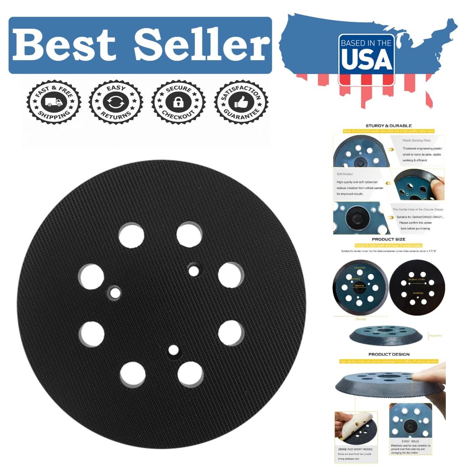 Medium Grit 120 Hook and Loop Sander Pad – 5 Inch for Porter Cable Sanding