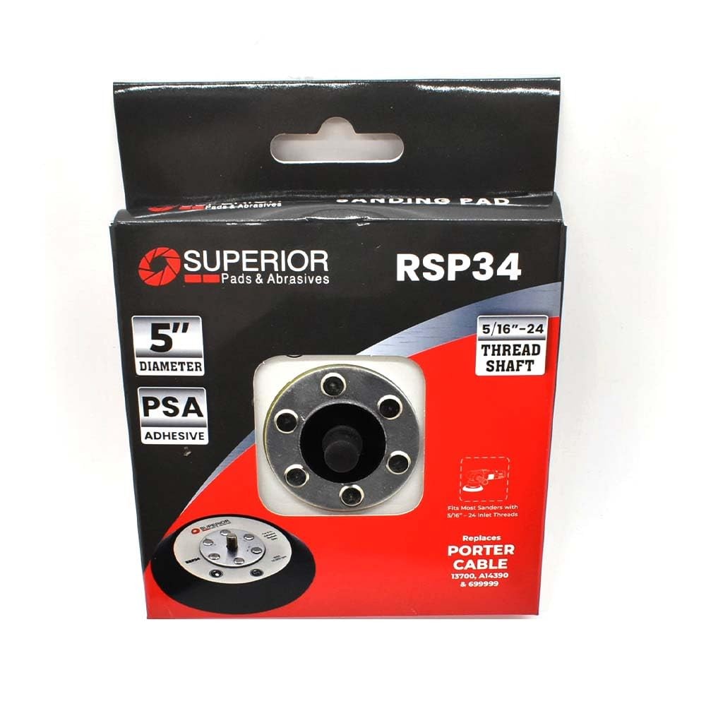 Superior Pads & Abrasives RSP34 5″ Dia No Vacuum Holes PSA/Adhesive Back Sand…