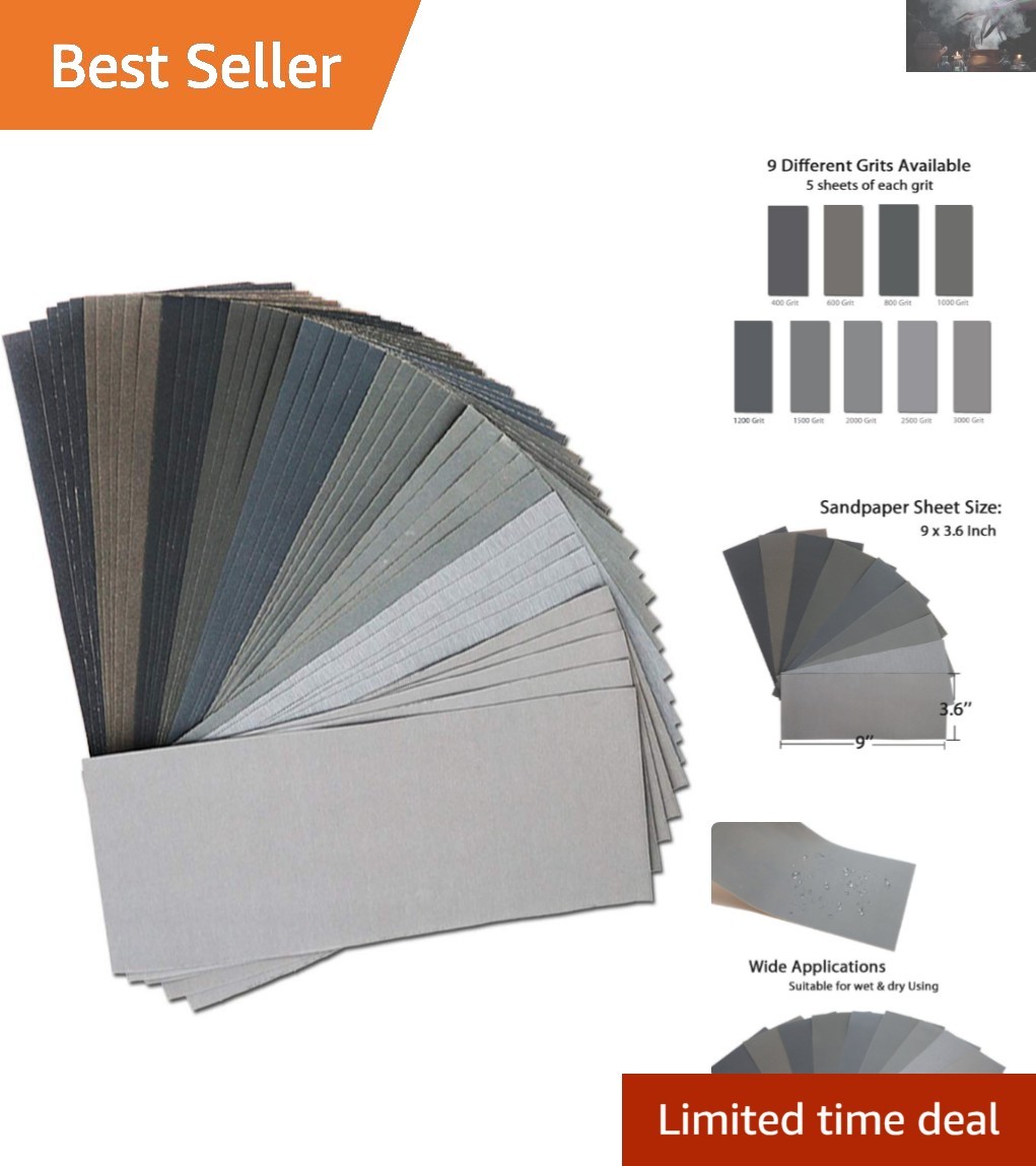 Complete 45Pcs Grit Assortment Sandpaper – Ideal for Wood, Metal, Glass & More