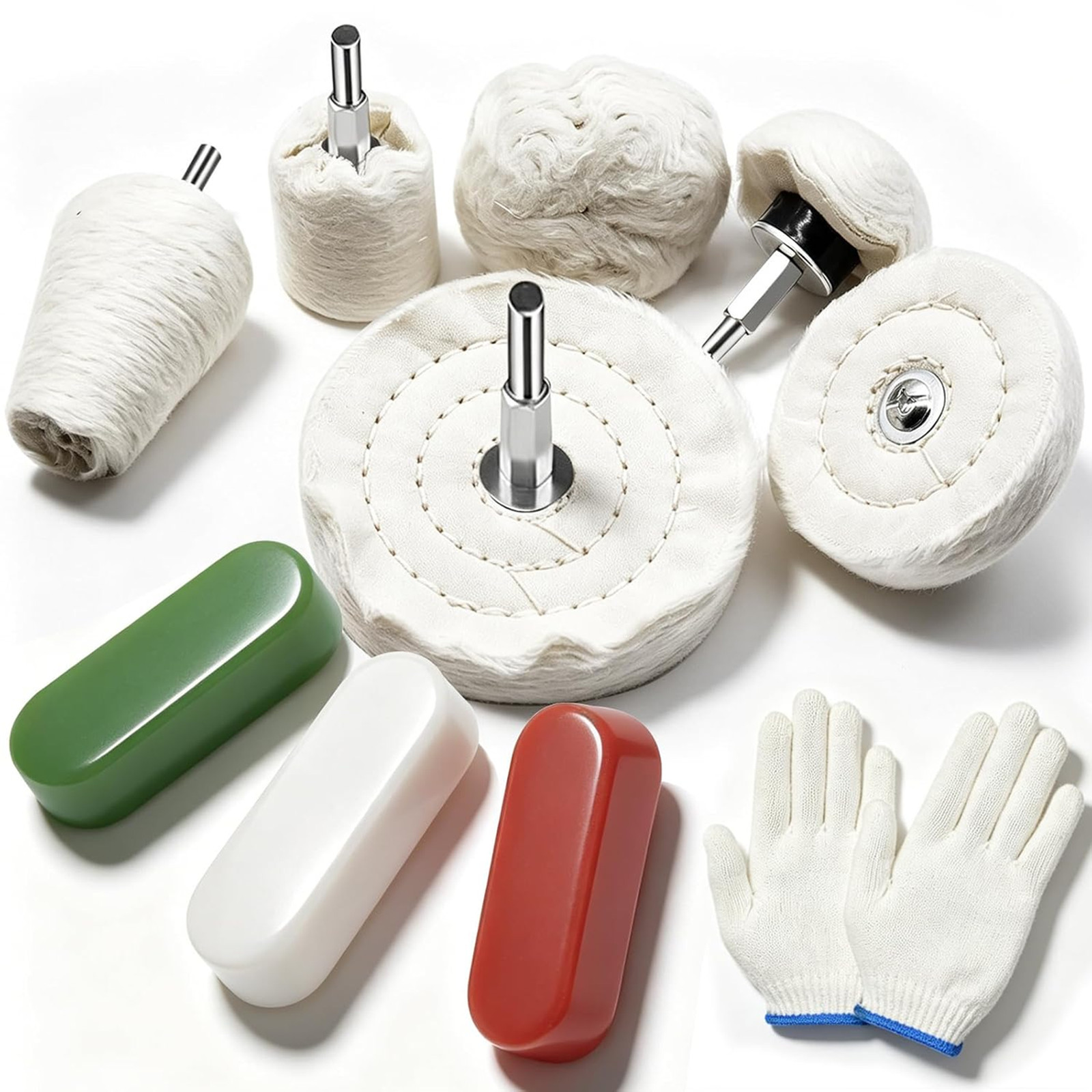 Buffing Wheel Kit, Polishing Pads for Drill, 10 Pieces, Metal Jewelry Glass