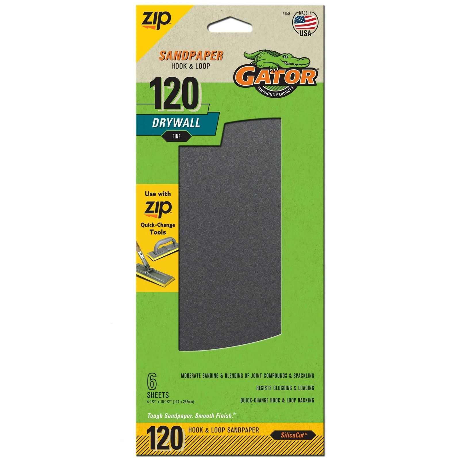 (4 PACKS) Gator 120 Grit Drywall Hook and Loop Sandpaper Sheets 6 sheets
