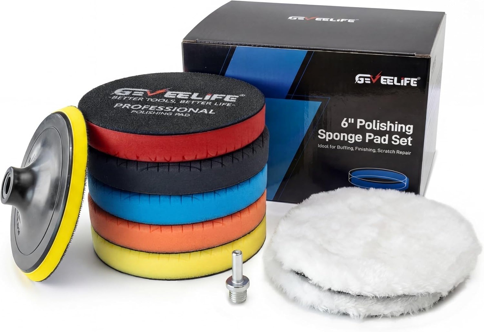 6 Inch Buffing Polishing Pad Kit 9Pc Foam Wool Pads M14 Adapter Backing Plate