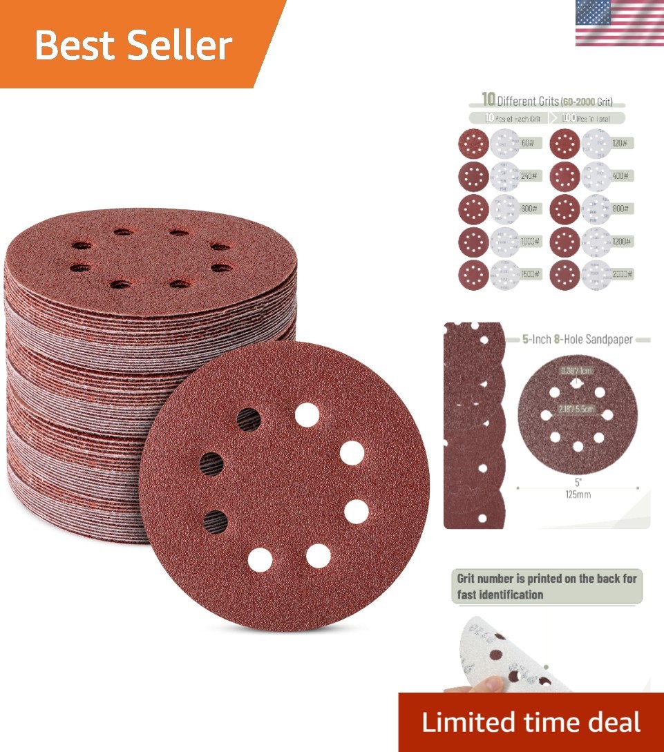 Bates- Sanding Discs, 5 Inch 8 Hole Sanding Discs, 100 Pack, Grits 60 120 240…