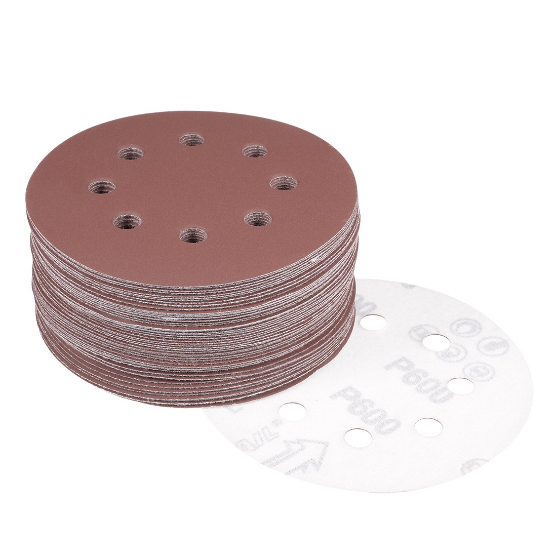 50pcs 5Inch Sandpaper 8 Hole Hook and Loop Orbital Sanding Disc 600Grit Flocking