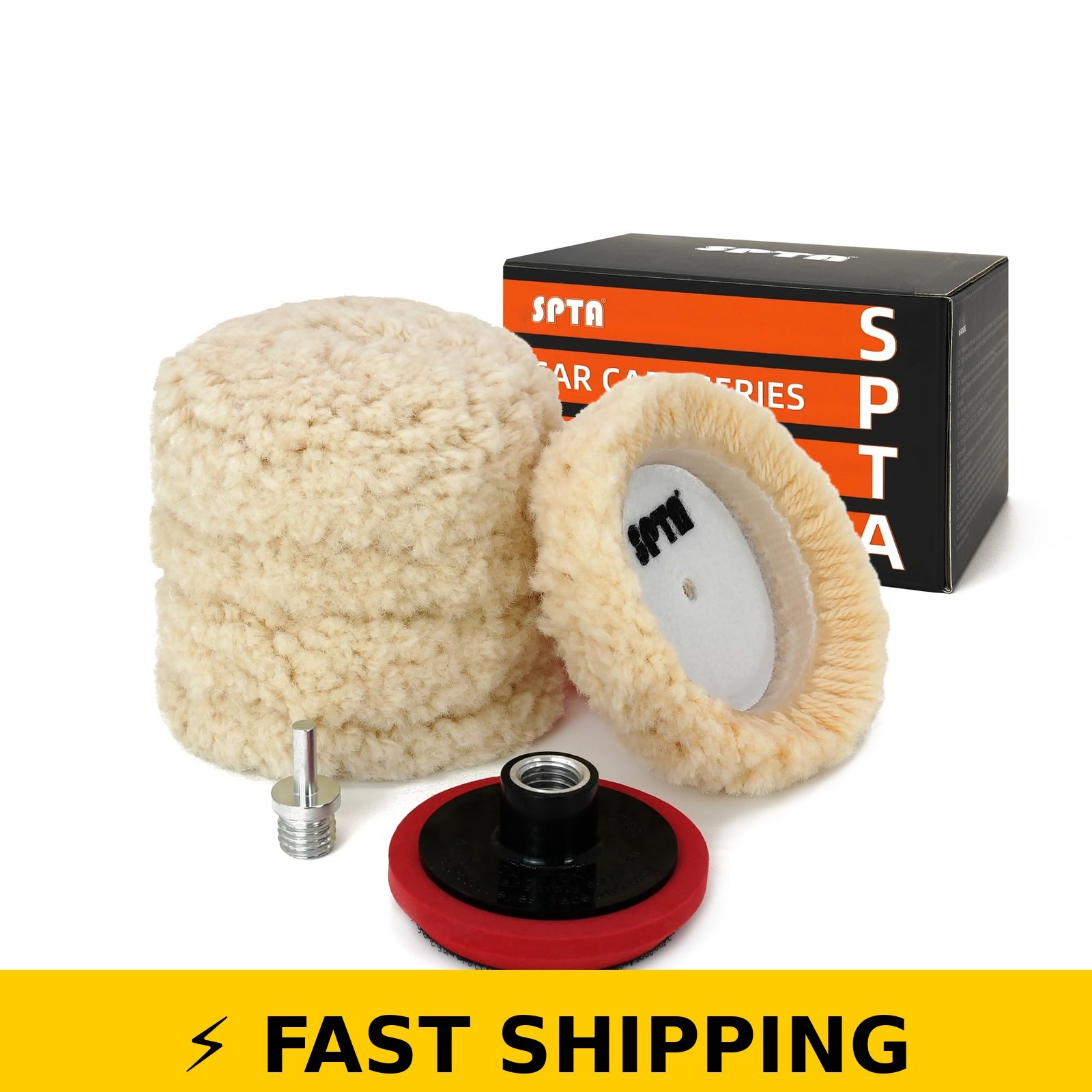 SPTA 3 Inch Wool Polishing Pad Set – 5 Pcs with Backing Pad
