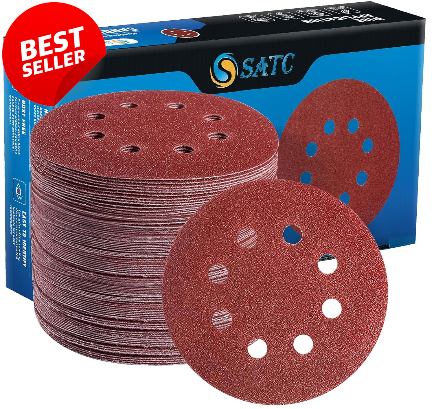 72Pk 5in 8 Hole Sanding Discs Hook Loop 40-320 Grit Orbital Sander Pads – US