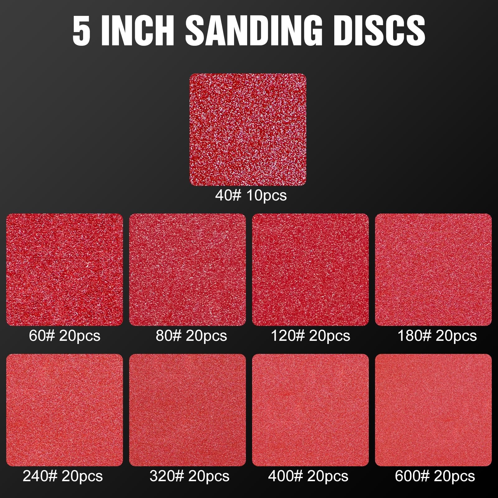 Pukamam 170 Pcs 5 inch Sanding Discs 40 60 80 120 180 240 320 5 inches, Red