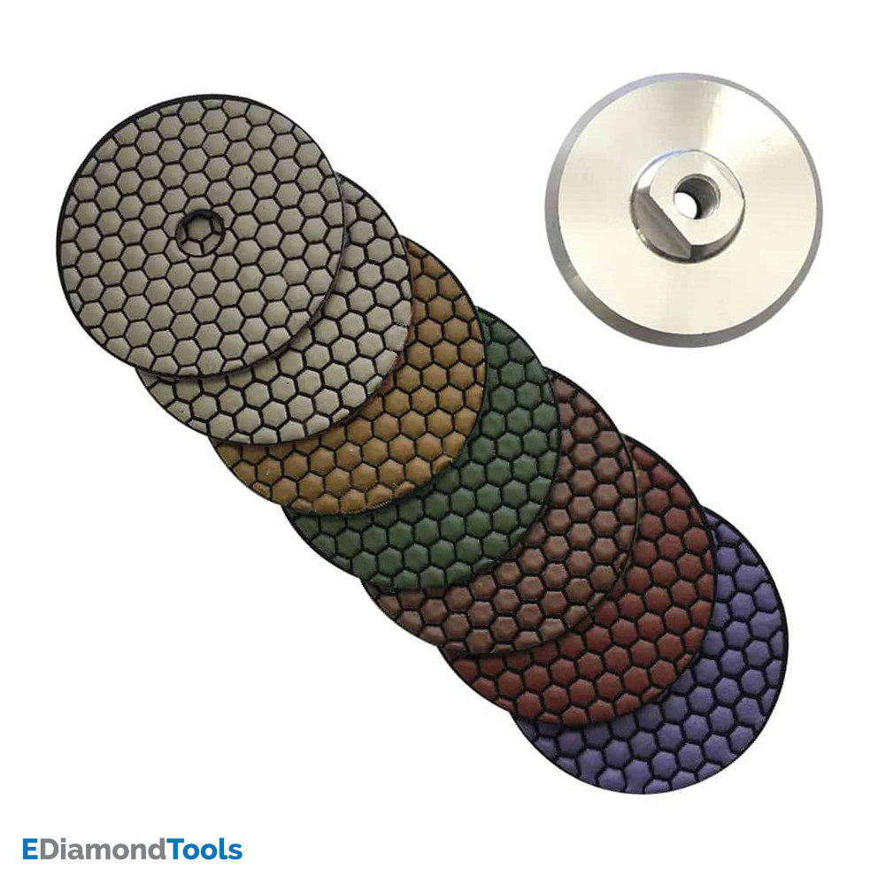 4″ Dry Stone Polishing Set (7pc) #50 100 200 400 800 1500 3000 w Metal Backer