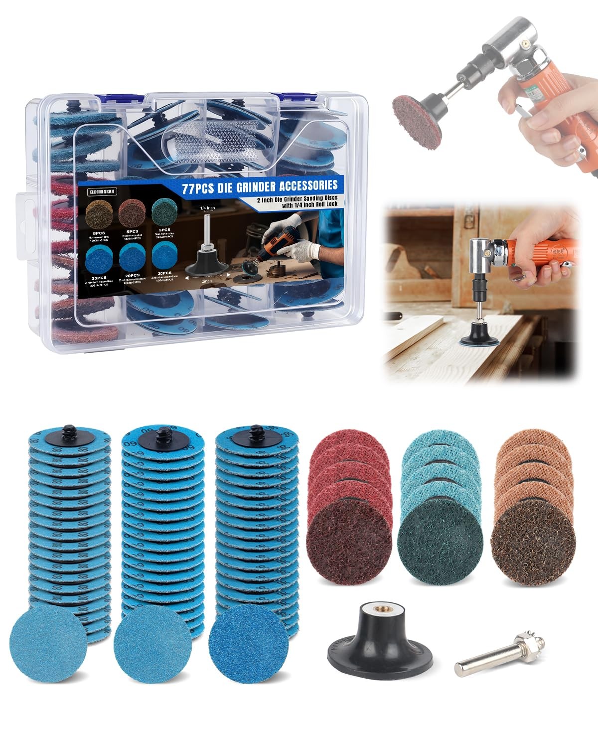 77 PCS 2 Inch Zirconia Sanding Discs, 1/4 Roll Lock Quick 2 inches