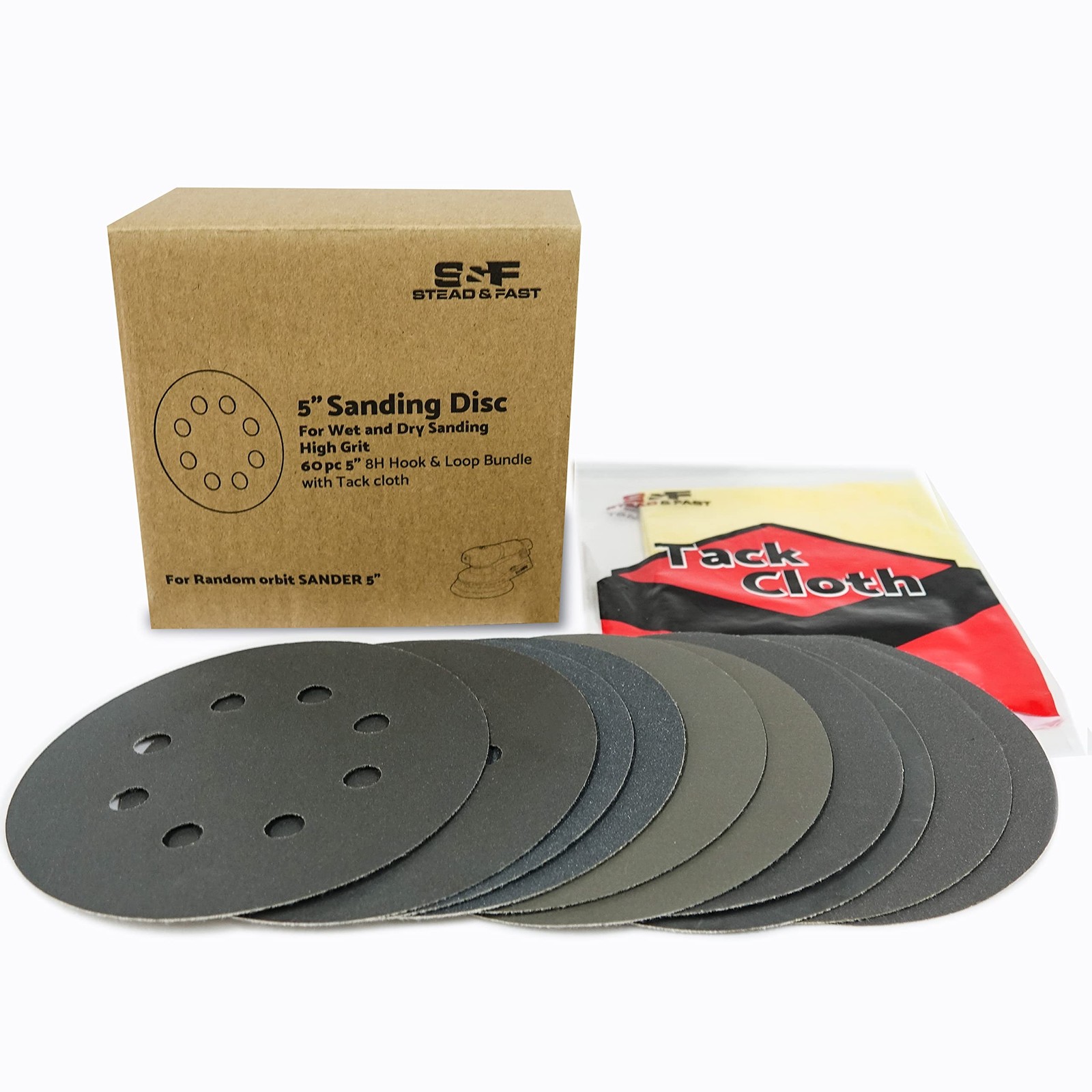 “5”” Wet Dry Sanding Discs 60Pc 400-2000 Grit Hook & Loop Set”