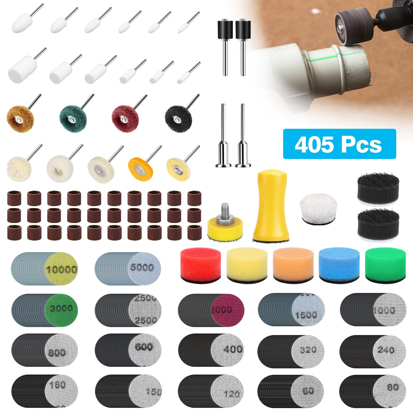 405x 1″ Wet Dry Sanding Discs+Polishing Kit 80-10000Grit for Dremel Rotary Tool