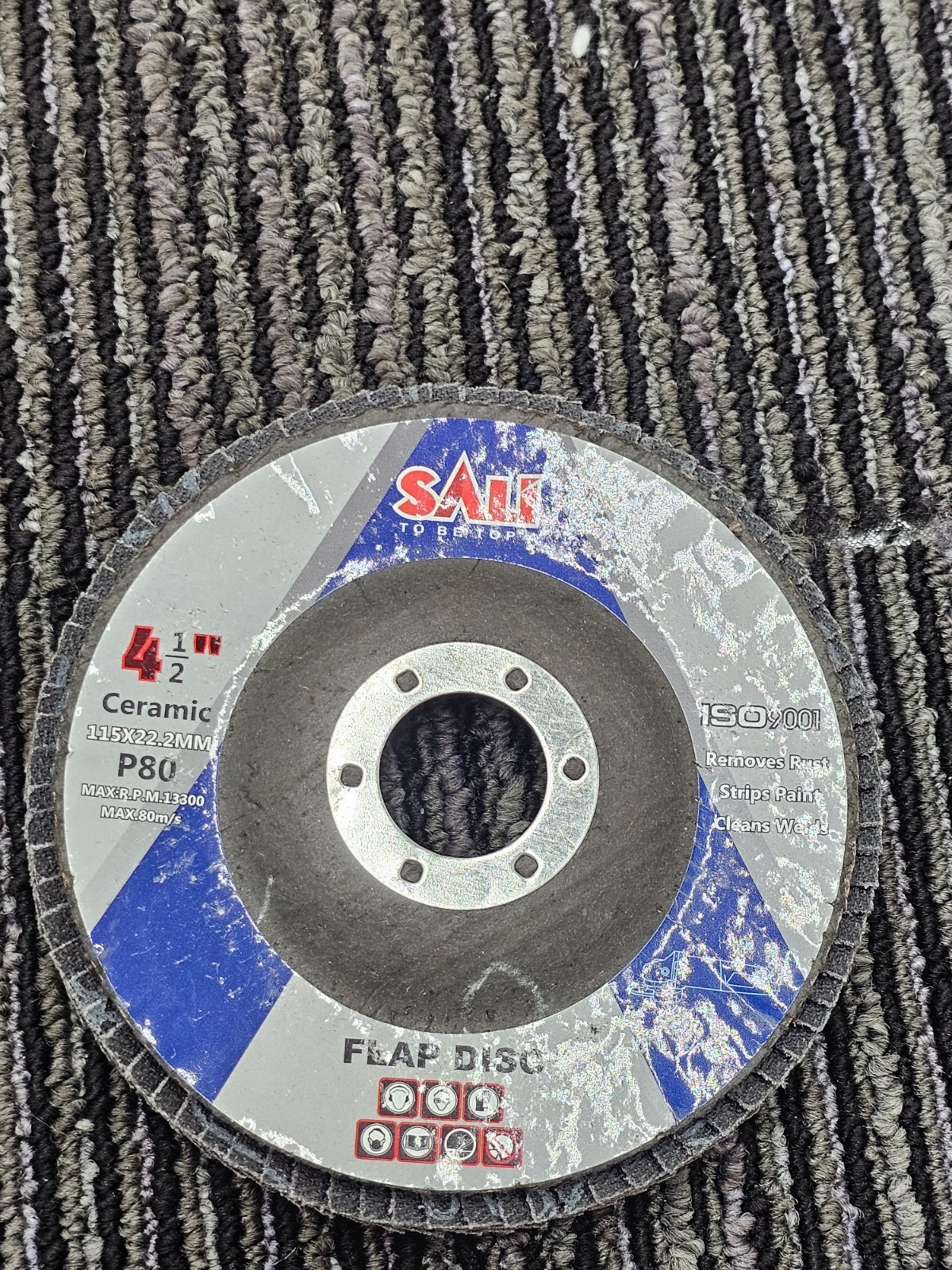 (QTY 11) Sali Ceramic Flap Disc 80 Grit 4-1/2″ Ceramic 115×22.2mm Max RPM 13300