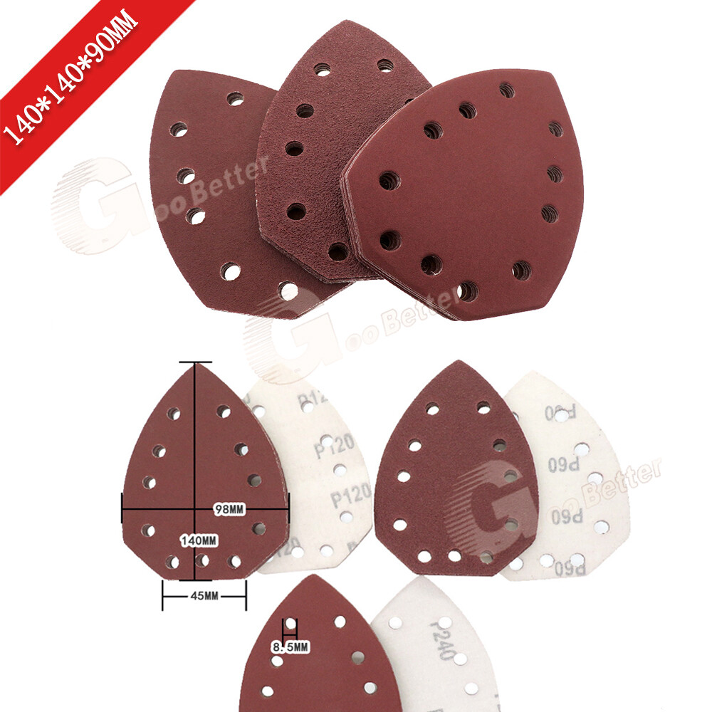 98*140*140mm Hook & Loop Triangle Detail Sandpaper 11 Holes Red Sanding Pads