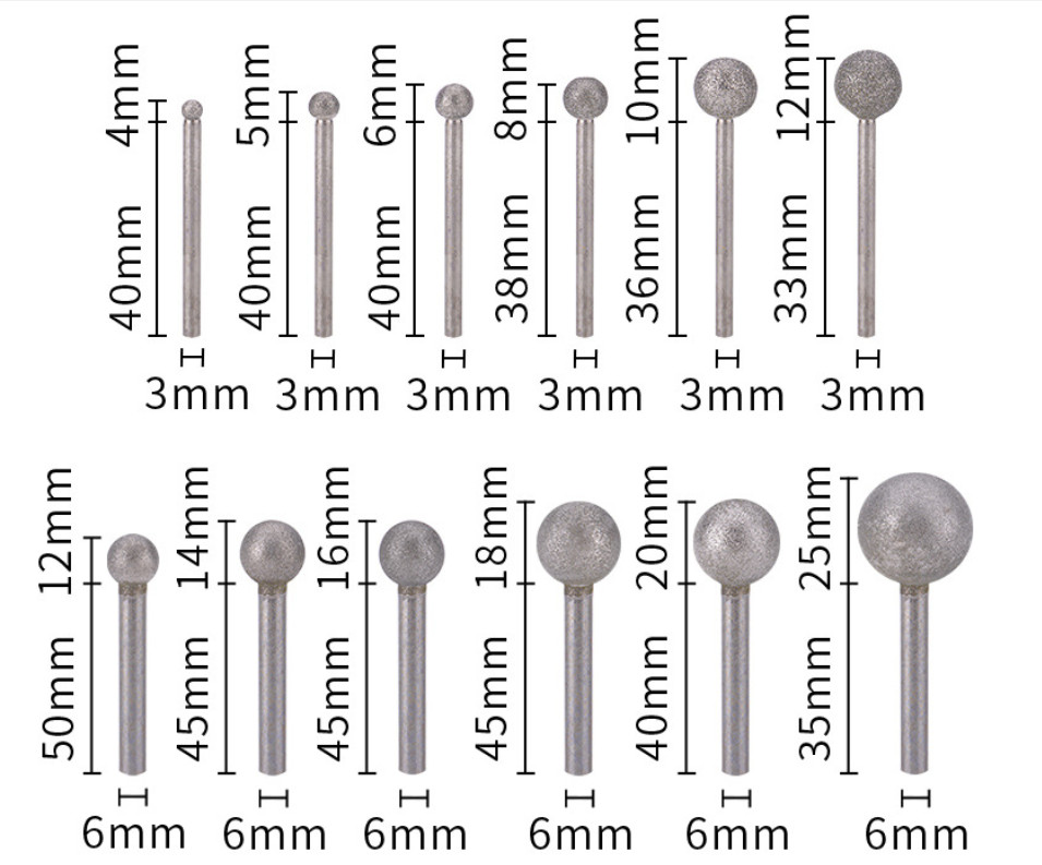 4mm~18mm Diamond Burr Grinding Head Drill 3/6mm Shank Carbide Rotary Tools File