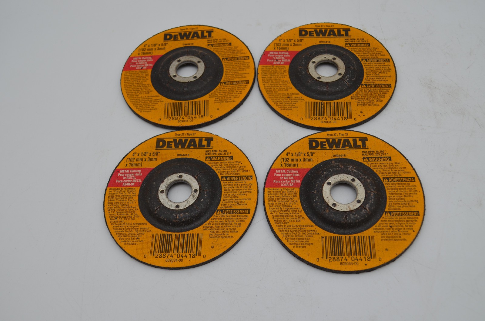 4 DEWALT 4 In. X 1/8 In. X 5/8 In General Purpose Metal Cutting Wheel DW4418
