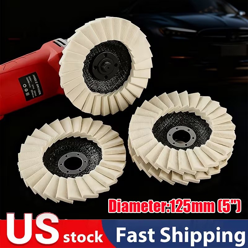 3pcs 5″ Wool Polishing Wheels Buffer Pads Flap Felt Polishing Finishing Disc US