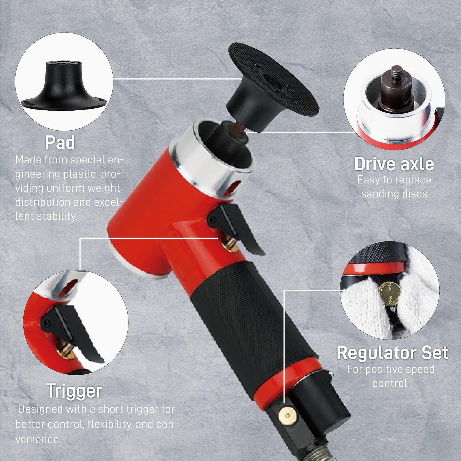 UPWOOD 2-Inch Air Right Angle Sander Kit with 41 Roll Lock Discs Red,black