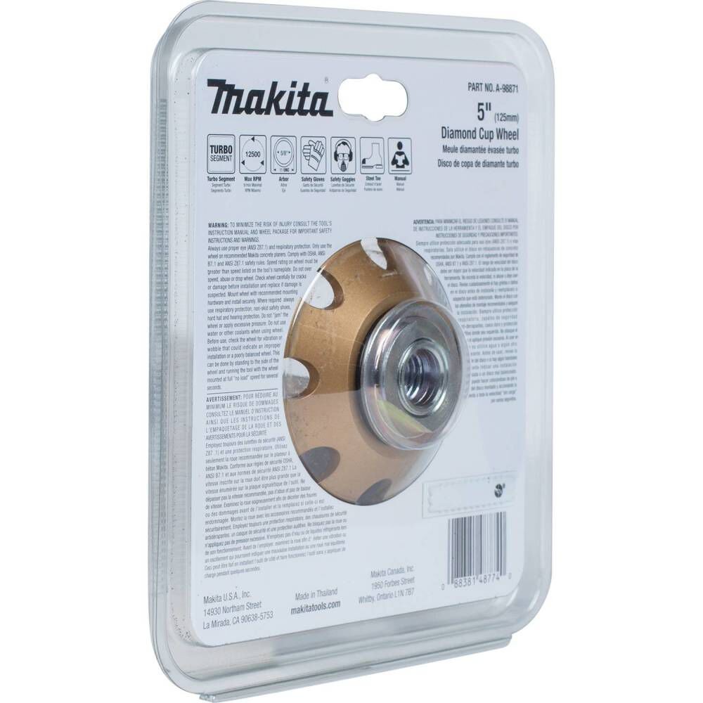 Makita 5 Inch Low-Vibration Single Row Segmented Turbo Rim Diamond Cup Wheel