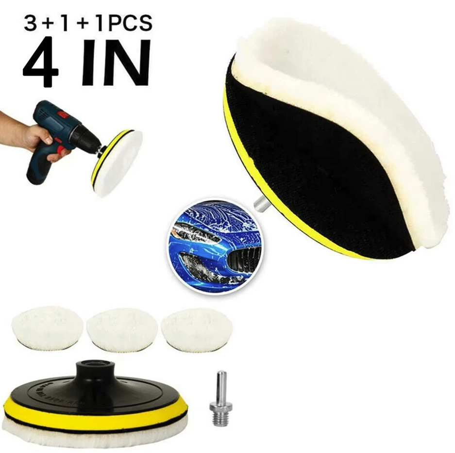 5pcs 4 inch Flocking Sanding Disc Polishing Pads Hook & Loop Drill Set – NEW