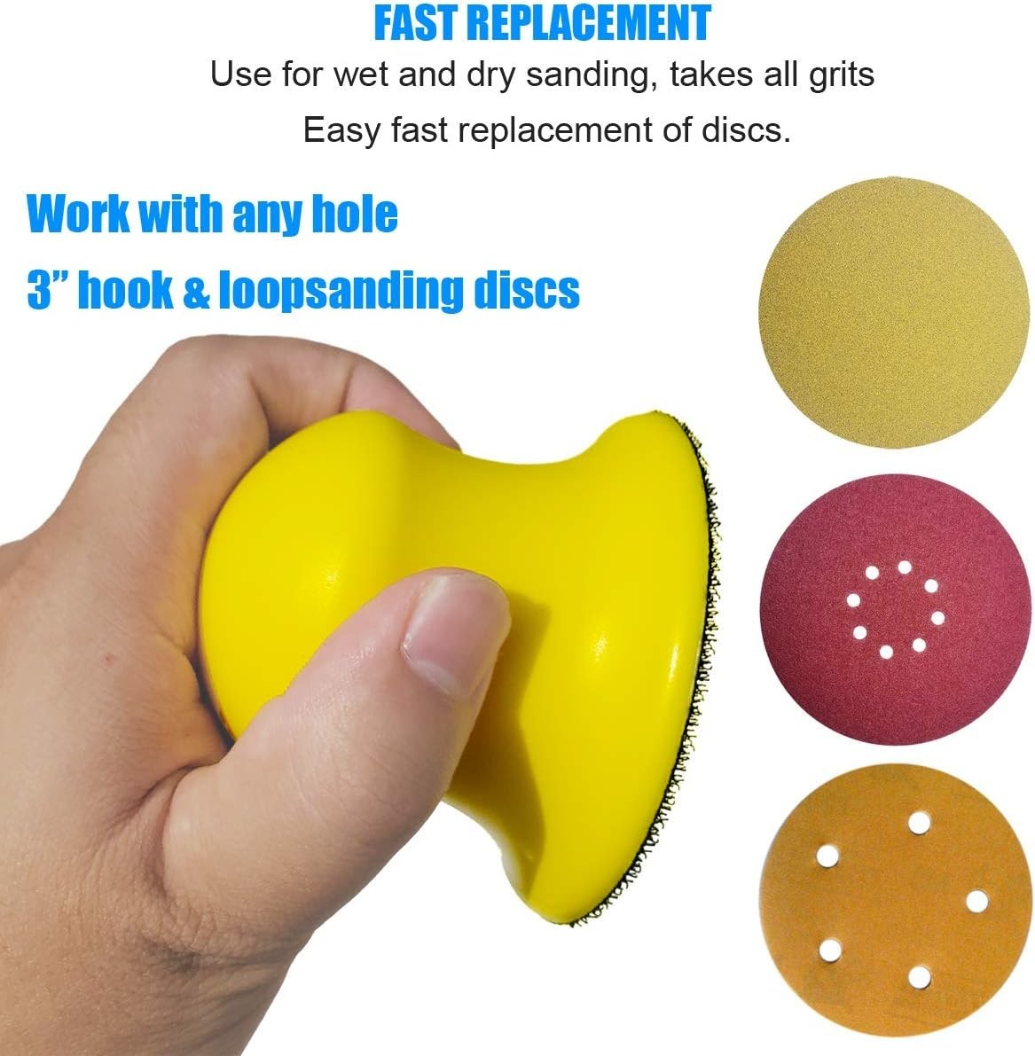 2 Pack 3″ Round Hand Sanding Blocks For 3 Inc Hook And Loop Discs Ideal For Wood