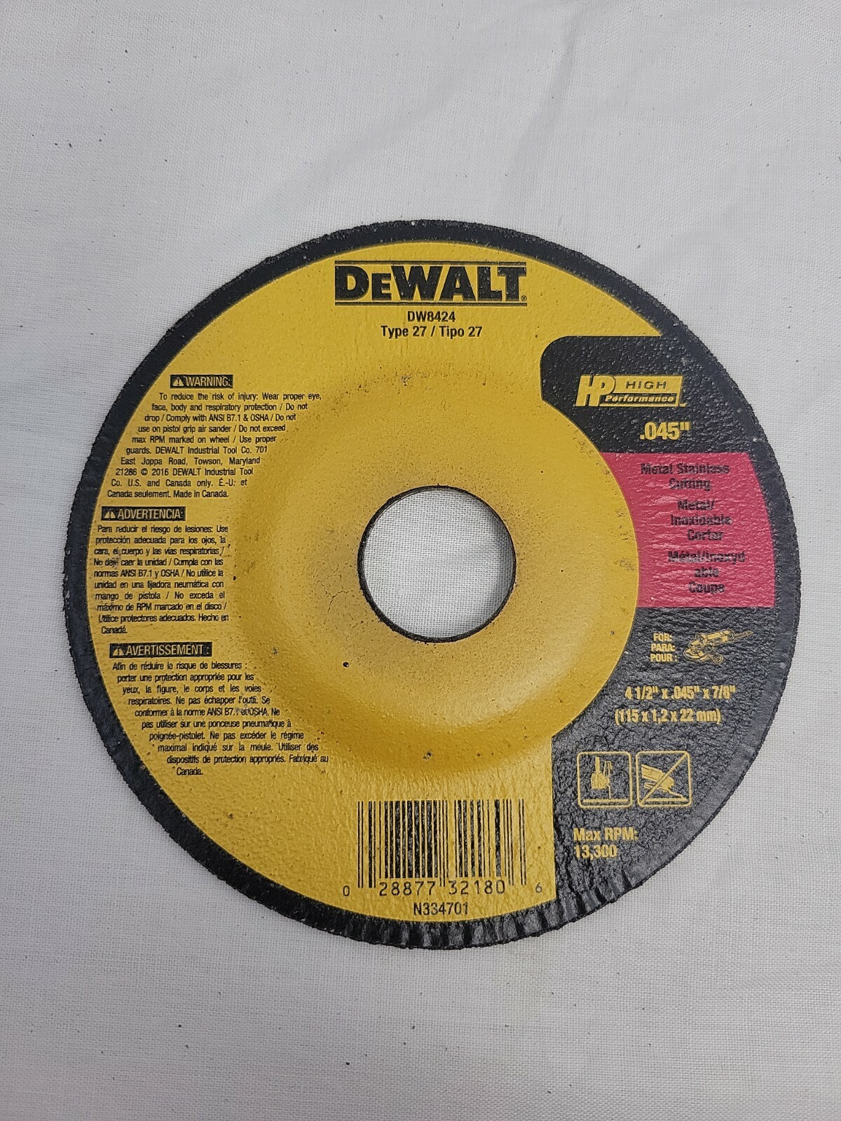 Dewalt DW 8424 4 1/2 X .045 X 7/8 Thin Cut Off Wheels 100 Pack