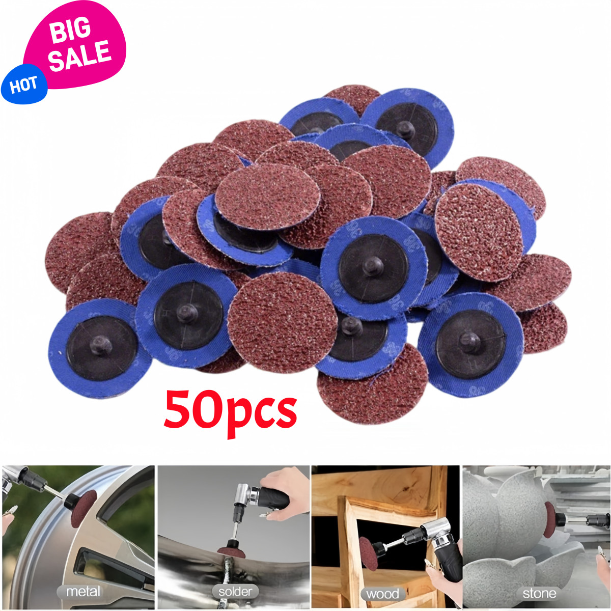 50PCS 2 inch 36 Grit Zirconia Roll Lock Die Grinder Quick Change Sanding Discs