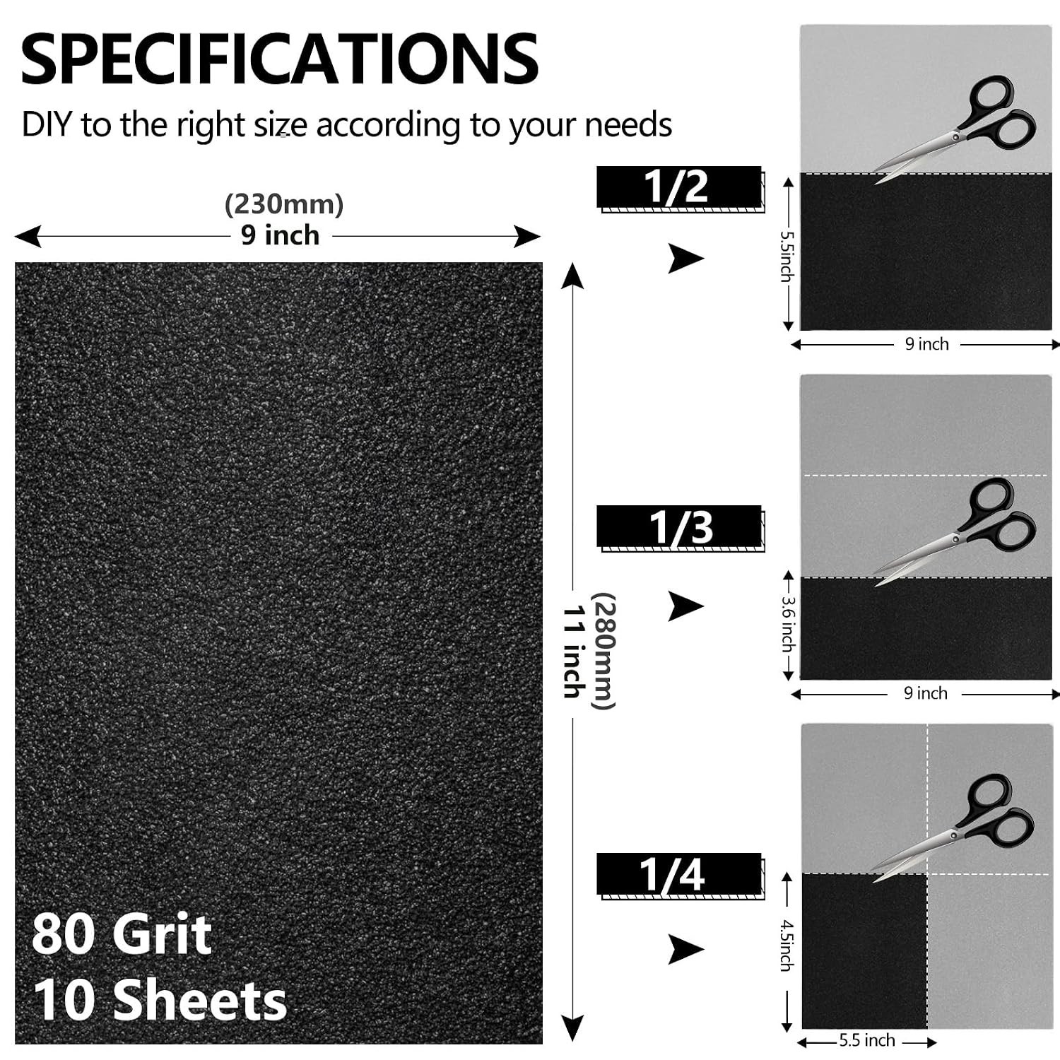 Versatile 80 Grit Wet/Dry Sanding Sheets – 9×11 Inch, 10 Sheets Aluminum Oxide