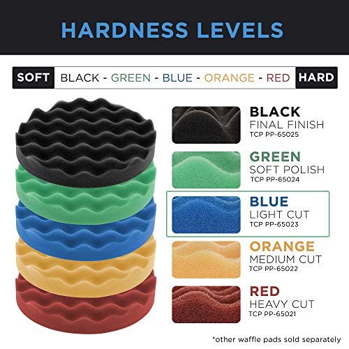 6.5″ Blue Waffle Foam Buffing Pad Hook and Loop Backing – Light Cut Pad for