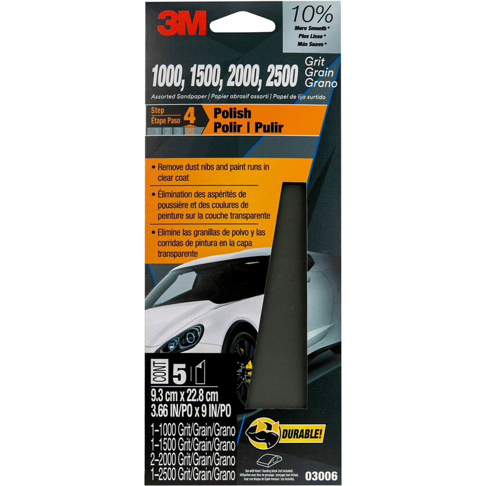 3M Wetordry Sandpaper, 03006, Assorted Grits (1000, 3 2/3 in x 9 in,